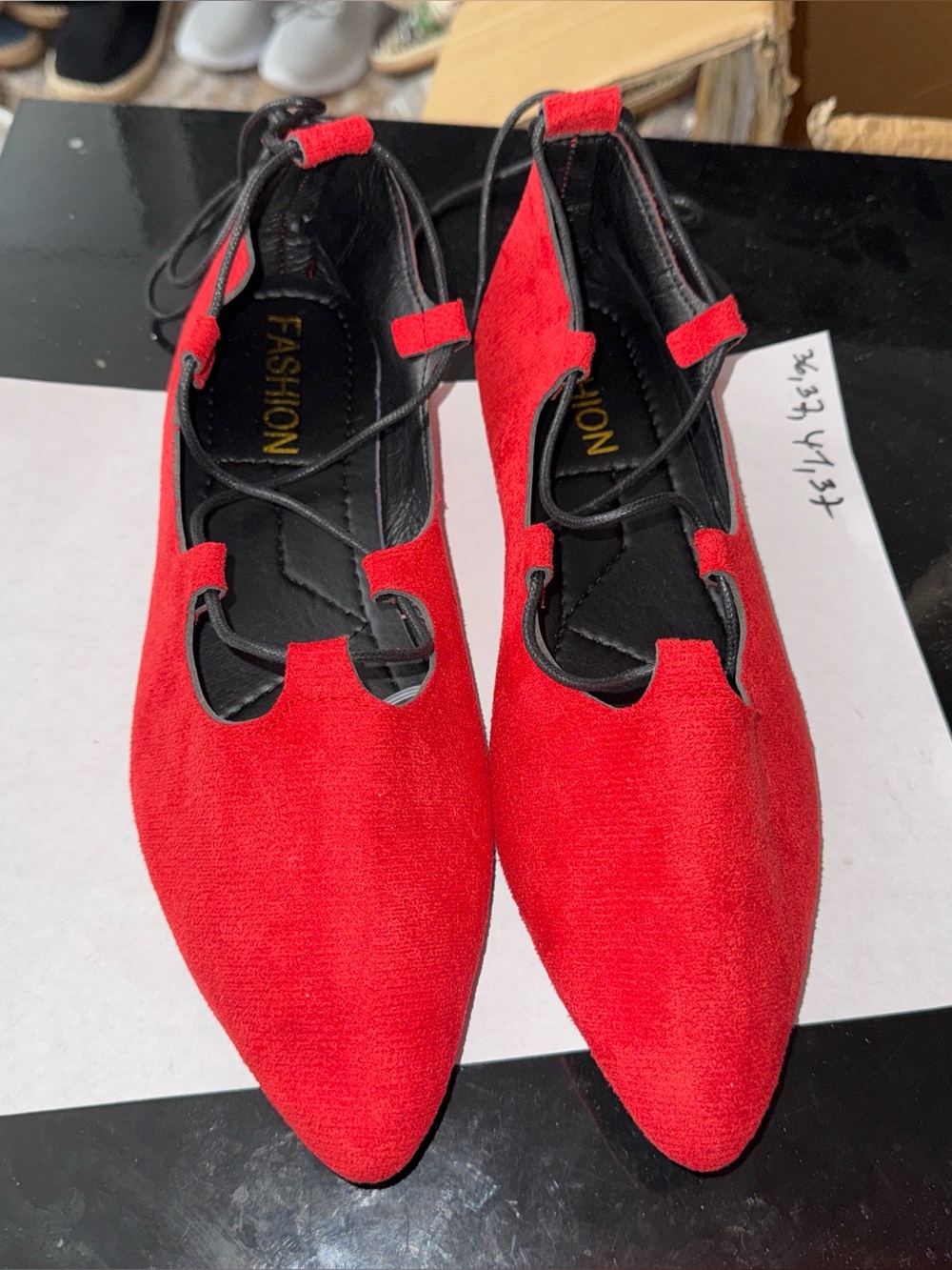 Red Suede Lace-Up Pointed Flats